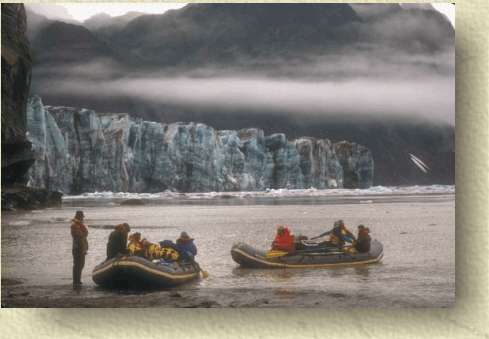 Coming ashore at the base of Miles Glacier on Miles Lake.